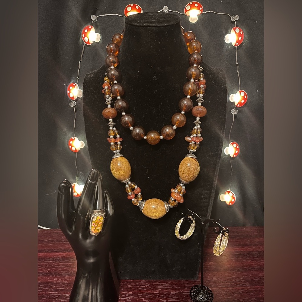 Bohemian Brown and Silver Jewelry Lot Complete Set